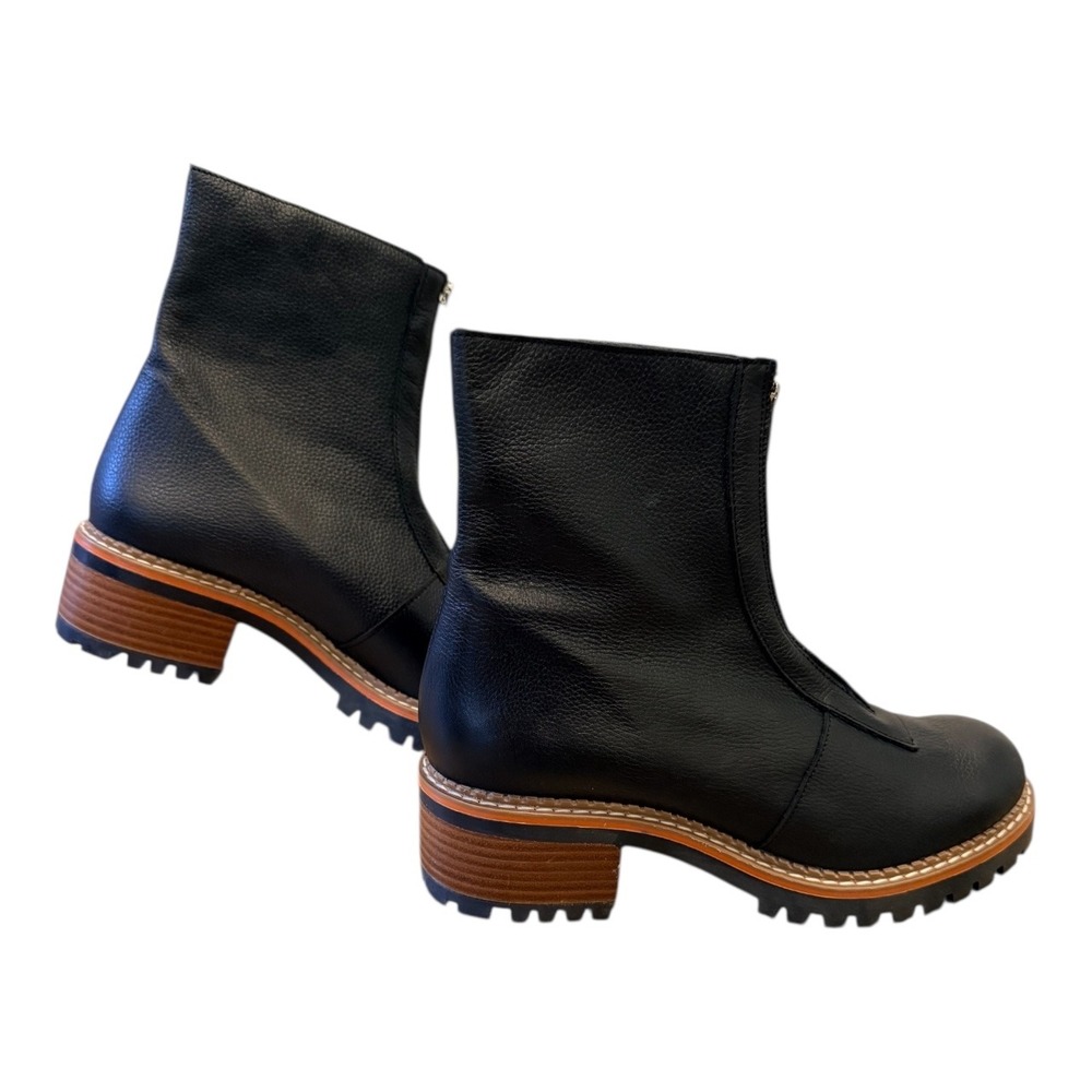 Bertuchi Black Leather Front Zip Chunky Heel Lug Sole Boots Women's Like New‎ 40 - Picture 4 of 7